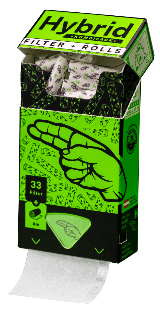 DISPLAY 12 cajas de Kombipack -33x Hybrid Supreme Filters + 4m Rollo de papel